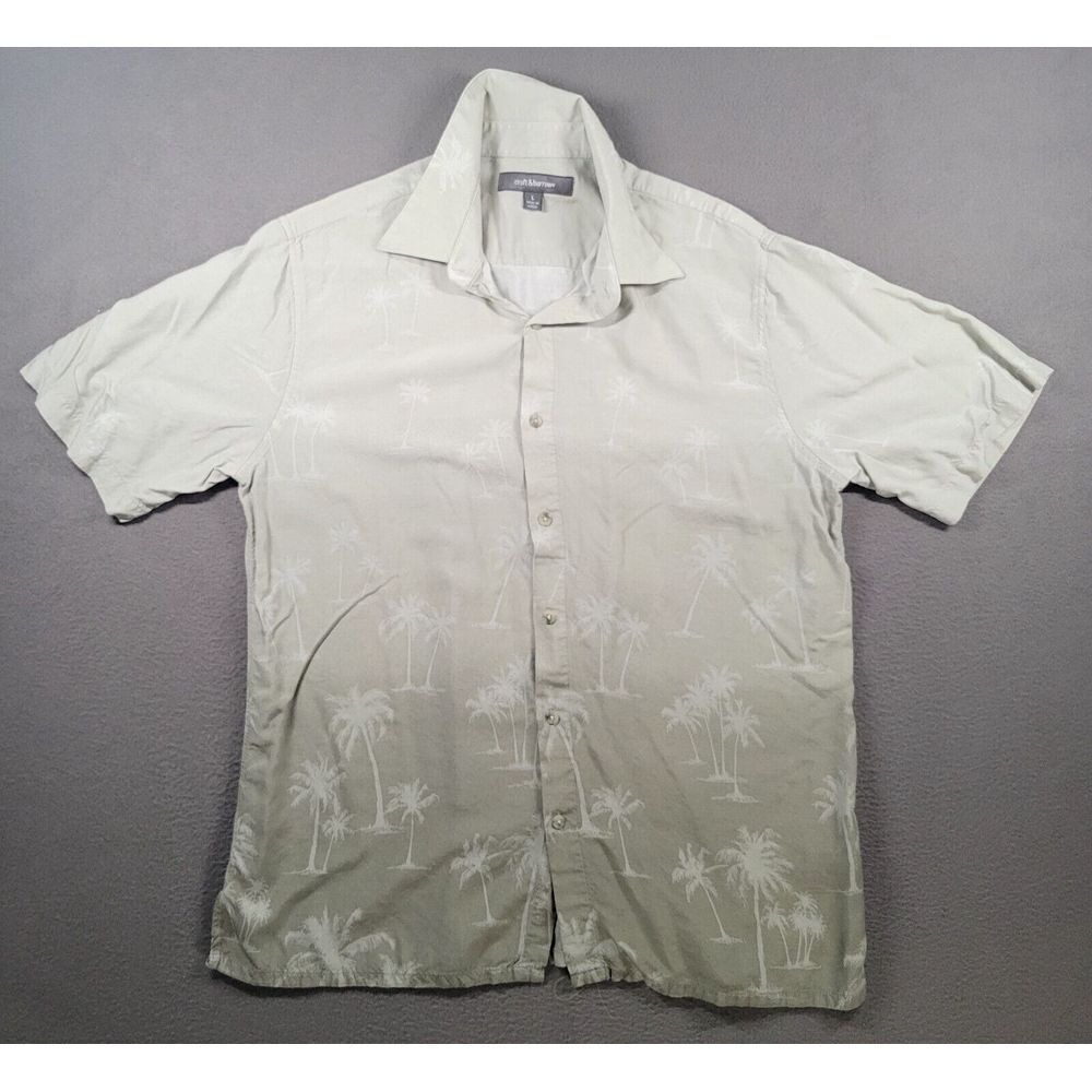 Croft & Barrow Mens L Green Palm Tree Rayon Button Down Shirt Short Sleeve